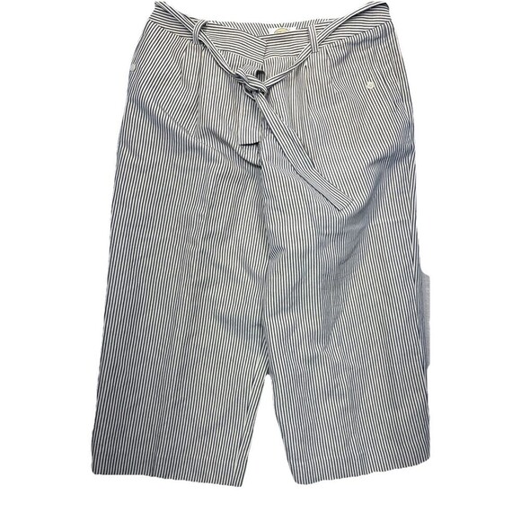 Talbots Crop Pants  16P Silk Linen Blue white Stripe Wide Leg belt high waist - Picture 1 of 9